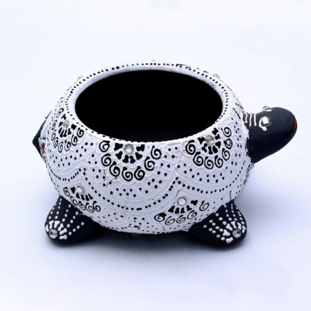 Handmade Washable Terracotta Modern Turtle Diya Tealight T-Light Holder - White